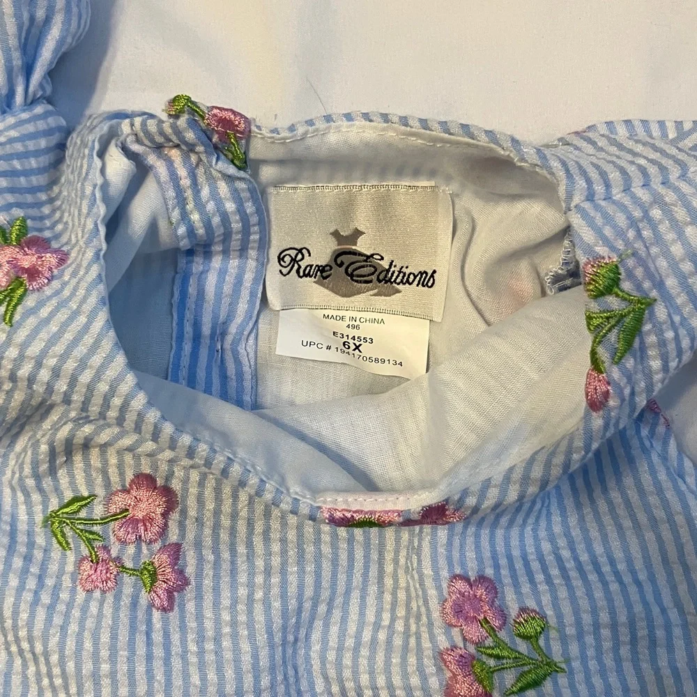 Rare Editions Striped Blue and Pink Floral Dress - Picture 3 of 7